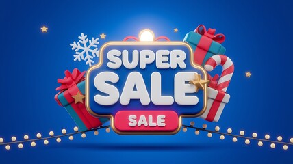 3D Super Sale Sign with Christmas Decorations
