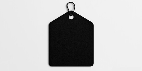 A simple black tag with a loop handle on a crisp white background, perfect for adding elegance and sophistication to branding or labeling products.