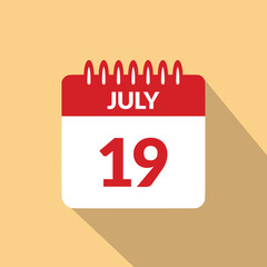 July 19 Calendar icon vector illustration.