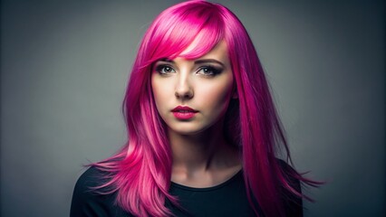 Obraz premium ## A minimalist portrait showcasing a woman's bold pink hair and understated style.