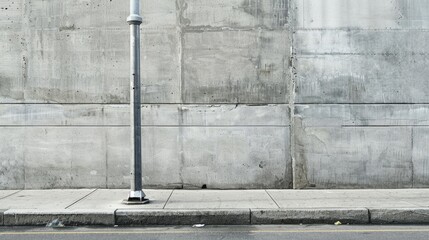 Sidewalk pole with long concrete wall and street background for text area