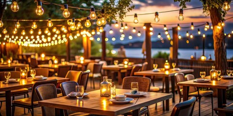Warm restaurant lights glowing at dusk , cozy, ambiance, evening, dining, interior, illuminated, lanterns, inviting, hospitality, warm