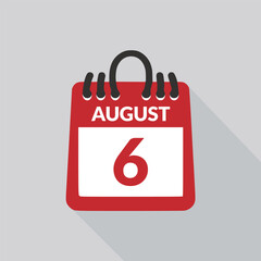 August 6 Calendar icon vector illustration.