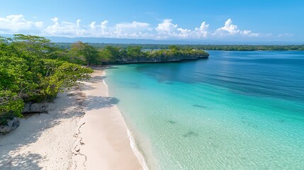 Serene beachside paradise invites relaxation and adventure amidst crystal-clear waters and lush greenery