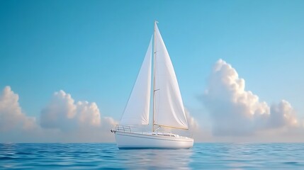 Fototapeta premium The sailboat glides gracefully across the tranquil ocean's surface under a clear blue sky