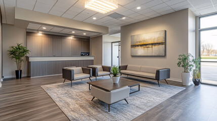 modern office lobby interior design with elegant furniture and plants