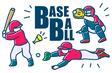 草野球で打つ・捕る・守るプレイをしている人（カラー）