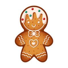 Gingerbread man cookie for Christmas holiday flat color vector object. Delicious biscuit for children illustration on white background
