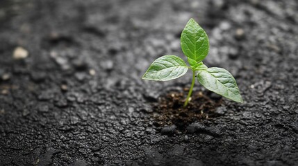 A small green plant sprout growing out of the dark soil.