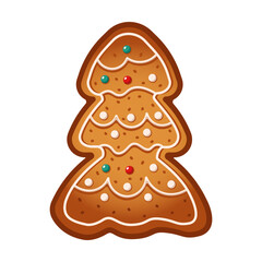 Gingerbread Christmas tree flat color vector object. Tasty homemade biscuit for holiday celebration illustration on white background