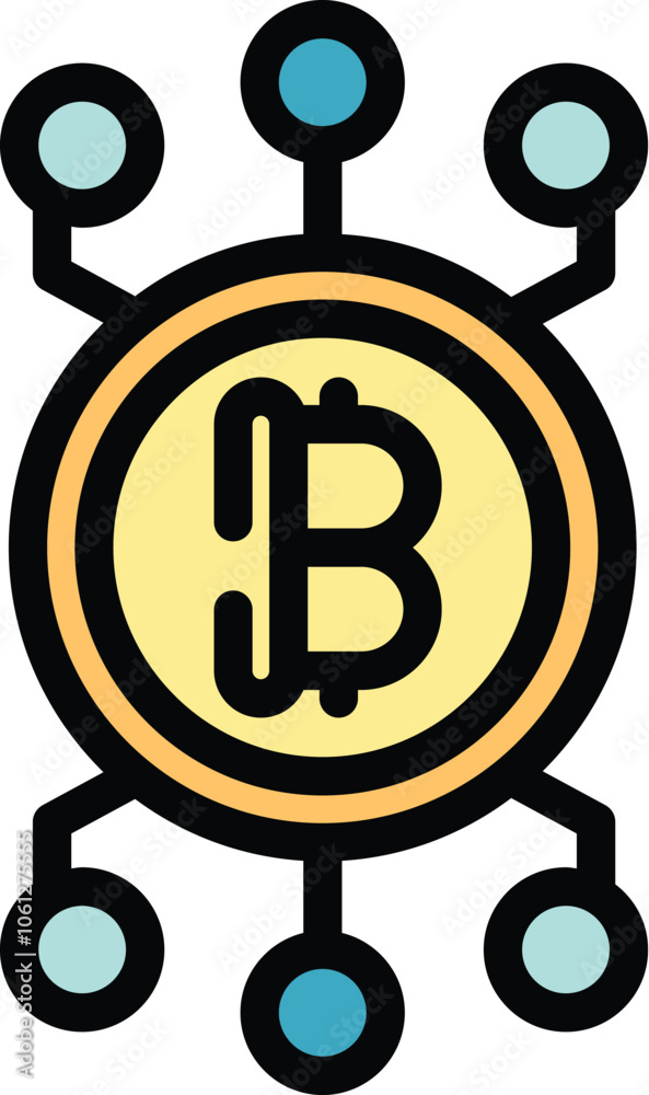 Poster cryptocurrency mining concept with bitcoin connecting to network of computers