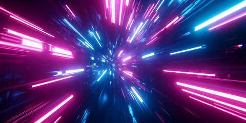 Obraz premium Neon Lights in Futuristic Space Tunnel