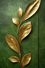 The artwork features beautifully crafted golden leaves that gracefully intertwine against a rich...