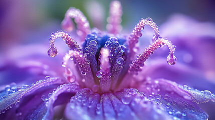 Naklejka premium Macro Shot of Purple Flower with Dew Drops