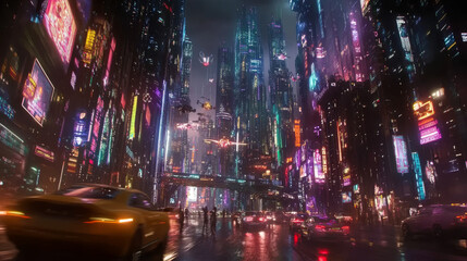 Obraz premium Futuristic Cyberpunk Cityscape at Night