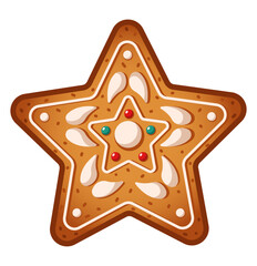 Holiday star gingerbread with cream pattern flat color vector object. Christmas biscuit for children treating illustration on white background