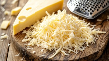Grated cheese on table