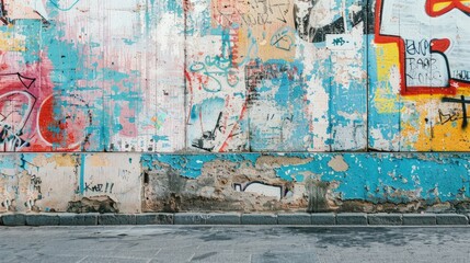 Fototapeta premium Urban poster template on textured wall with street art sticker mock up.