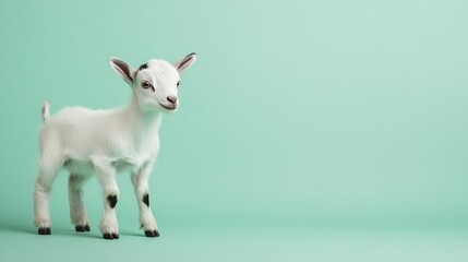 Obraz premium Cute Baby Goat on a Green Background