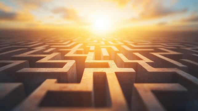 Abstract maze with highlighted path to center, [path to success], [visualizing overcoming obstacles in strategic planning] 