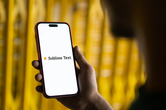 Dhaka, Bangladesh- 03 Nov 2024:  Sublime Text logo is displayed on smartphone.