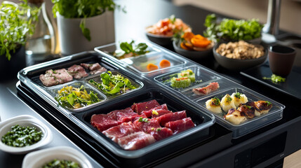 Obraz premium Gourmet Meal Prep with Fresh Ingredients