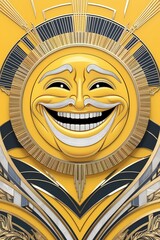 Radiant Joy Emoji Vibrant Smile in Art Deco Yellow Background