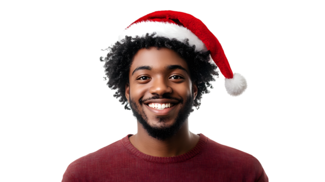 Afro portrait of a man with a Santa Claus hat: the concept of Christmas and New Ye