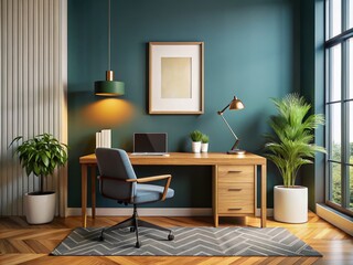 Obraz premium Modern Home Office Mockup with Copy Space