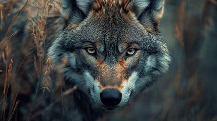 Fototapeta premium Intense Wolf Portrait in Natural Habitat