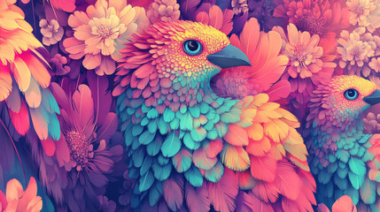 Vibrant Parrot Surrounded by Colorful Flowers