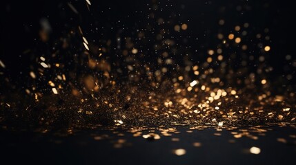 Naklejka premium Glittery Golden Particles Floating on Dark Background