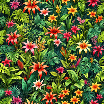 AI Generated. AI Generative. Notanical herbal exotic tropical plants herbs flowers botanical foliage background nature jungle lanfscape. Graphic Art