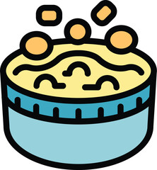 Round container full of hummus with chickpeas falling in it, traditional eastern food for vegetarian diet