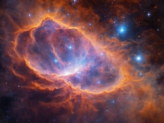 Obraz premium Bright Nebula Surrounded by Colorful Cosmic Clouds in Deep Space 