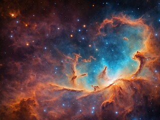 Fototapeta premium Bright Nebula Surrounded by Colorful Cosmic Clouds in Deep Space 
