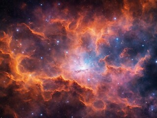 Naklejka premium Bright Nebula Surrounded by Colorful Cosmic Clouds in Deep Space 