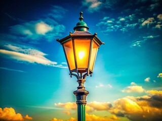 Street Lamp Under a Vast Blue Sky - AI Photo