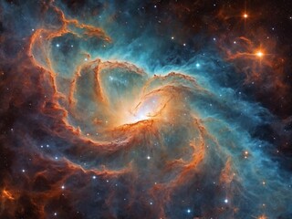 Bright Nebula Surrounded by Colorful Cosmic Clouds in Deep Space	