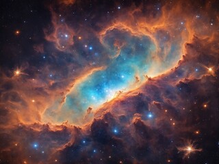 Fototapeta premium Bright Nebula Surrounded by Colorful Cosmic Clouds in Deep Space 
