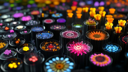 Vibrant Abstract Flowers in Glass Tubes