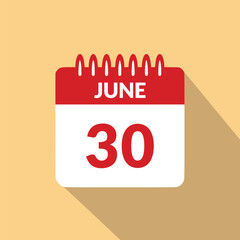 June 30 Calendar icon vector illustration.