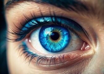 Fototapeta premium Tilt-shift magic reveals a miniature world with a captivating blue eye, a glimpse into another reality.