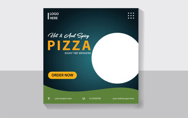 Food menu and delicious pizza social media post template