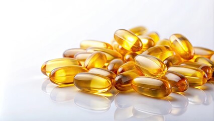 Vitamin oil capsules on white background, supplements, health, medicine, capsules, vitamins, pills, wellness