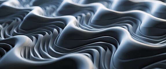 Obraz premium Flowing metallic waves in a futuristic design, fluidity captured in cold elegance, silver shimmer of modern art.