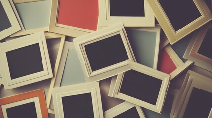 118.A versatile collection of Polaroid frames with subtle drop shadows, placed in a casual, overlapping arrangement, offering a modern yet nostalgic look for birthday collages or artistic photo