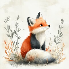 Whimsical Fox with Pastel Tail Illustration