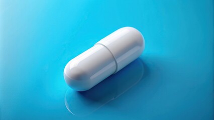 white capsule pill aligned diagonally on blue background in forced perspective