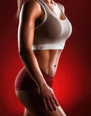 Obraz premium Athletic Woman Posing in Workout Attire on Red Background